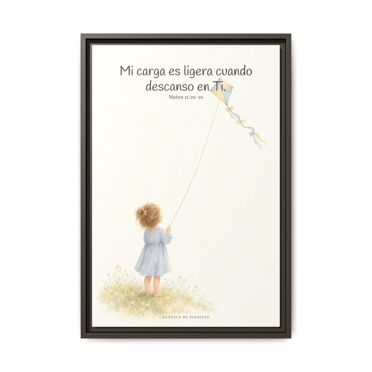 Mi carga es ligera cuando descanso en Ti — Lienzo Cristiano Enmarcado | Mateo 11:29-30 — 16×24 pulgadas, marco espresso, vista frontal