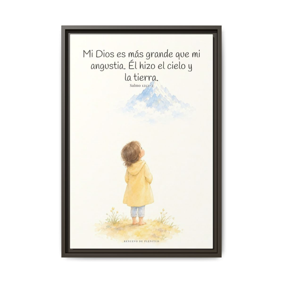 Mi Dios es más grande que mi angustia — Lienzo Cristiano Enmarcado | Salmo 121:1-2 — 16×24 pulgadas, marco espresso, vista frontal