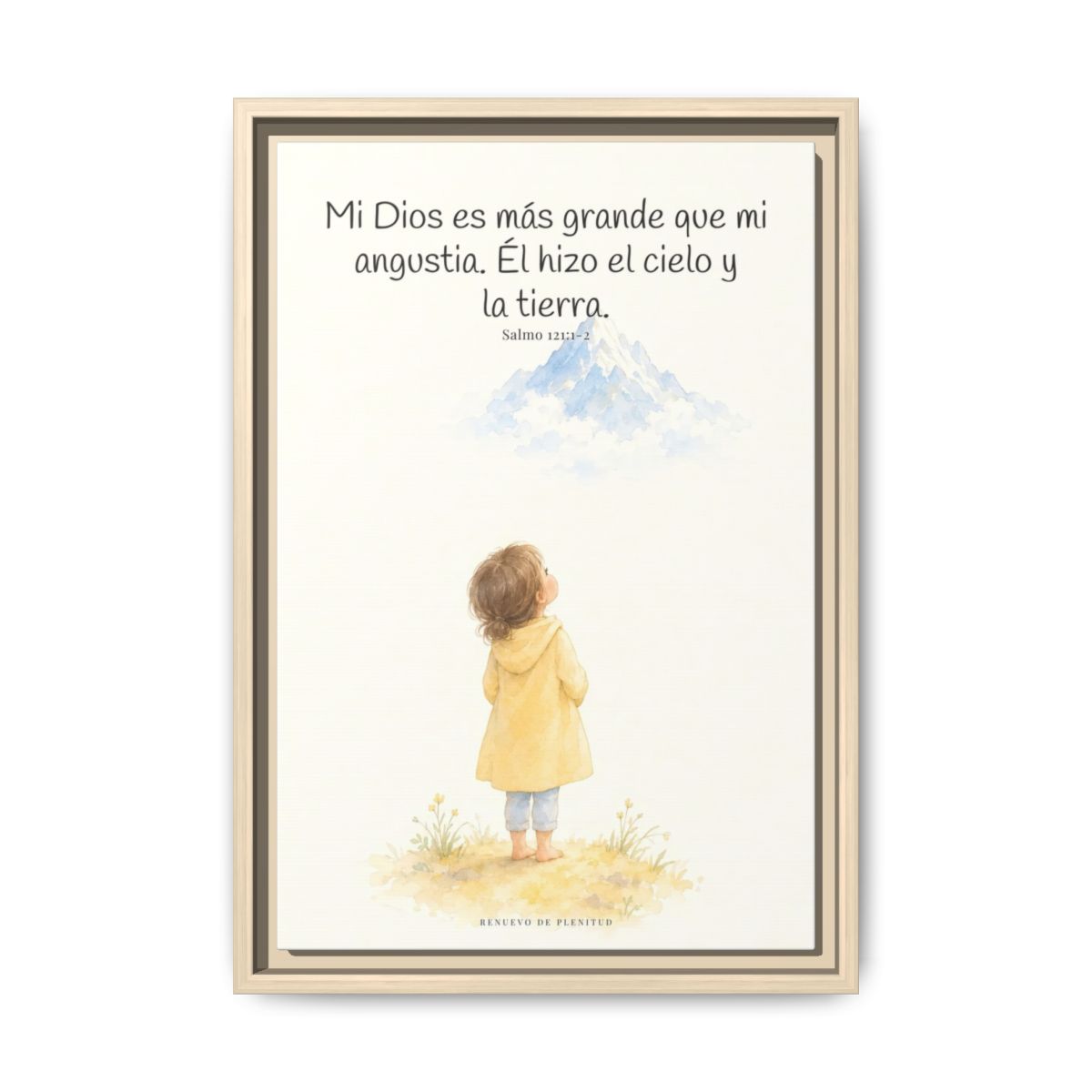 Mi Dios es más grande que mi angustia — Lienzo Cristiano Enmarcado | Salmo 121:1-2 — 12×18 pulgadas, marco natural, vista frontal