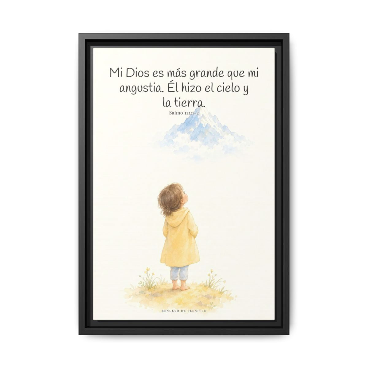 Mi Dios es más grande que mi angustia — Lienzo Cristiano Enmarcado | Salmo 121:1-2 — 12×18 pulgadas, marco negro, vista frontal