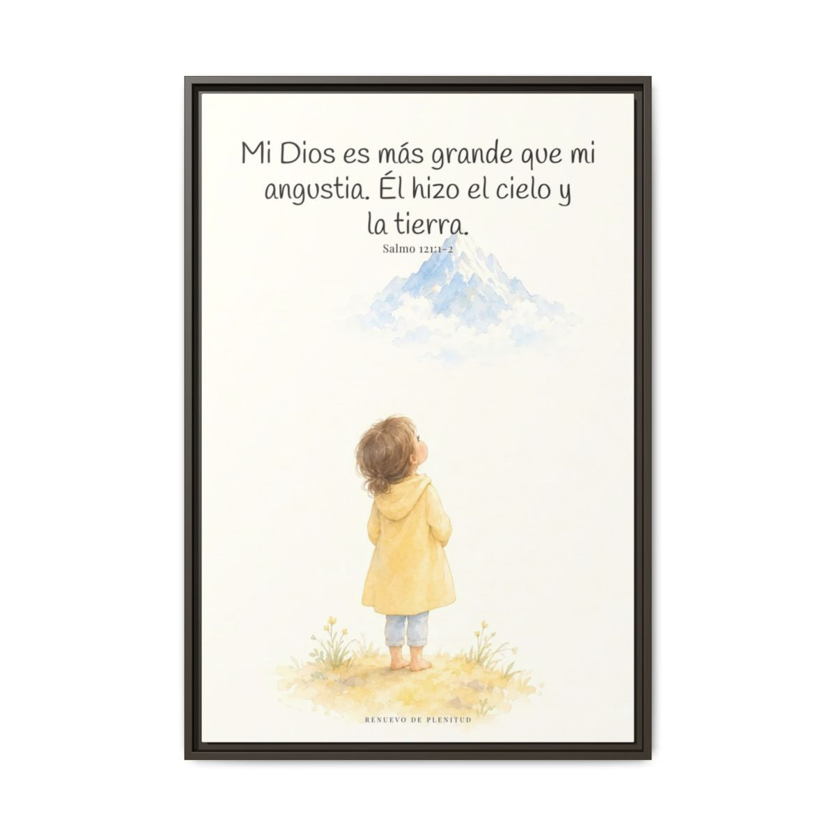 Mi Dios es más grande que mi angustia — Lienzo Cristiano Enmarcado | Salmo 121:1-2 — 24×36 pulgadas, marco espresso, vista frontal