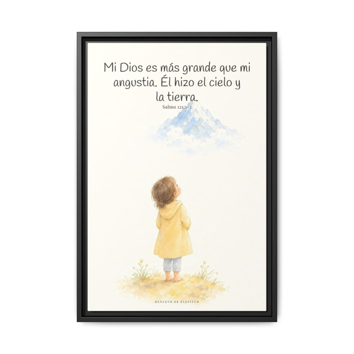 Mi Dios es más grande que mi angustia — Lienzo Cristiano Enmarcado | Salmo 121:1-2 — 16×24 pulgadas, marco negro, vista frontal