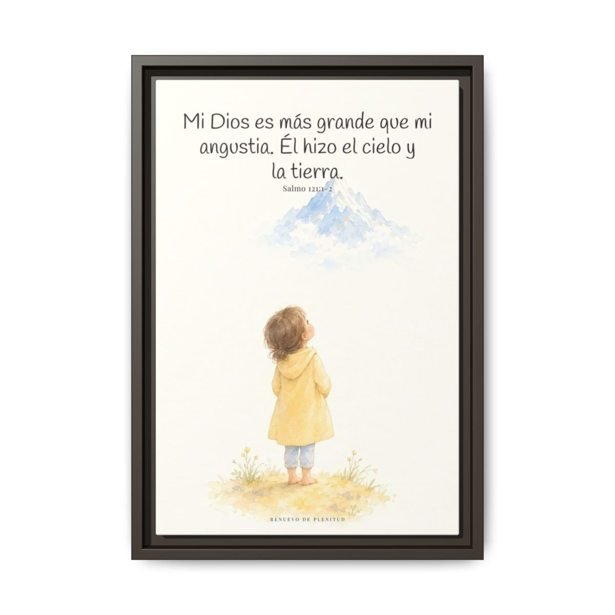 Mi Dios es más grande que mi angustia — Lienzo Cristiano Enmarcado | Salmo 121:1-2 — 12×18 pulgadas, marco espresso, vista frontal