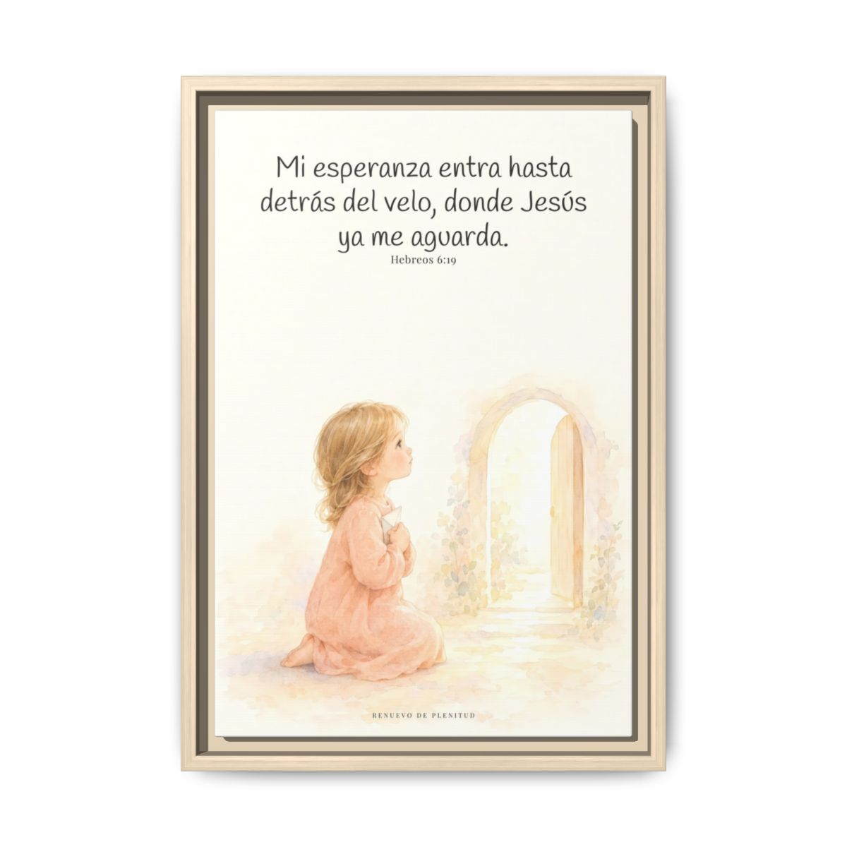 Mi esperanza entra hasta detrás del velo — Lienzo Cristiano Enmarcado | Hebreos 6:19 — 12×18 pulgadas, marco natural, vista frontal