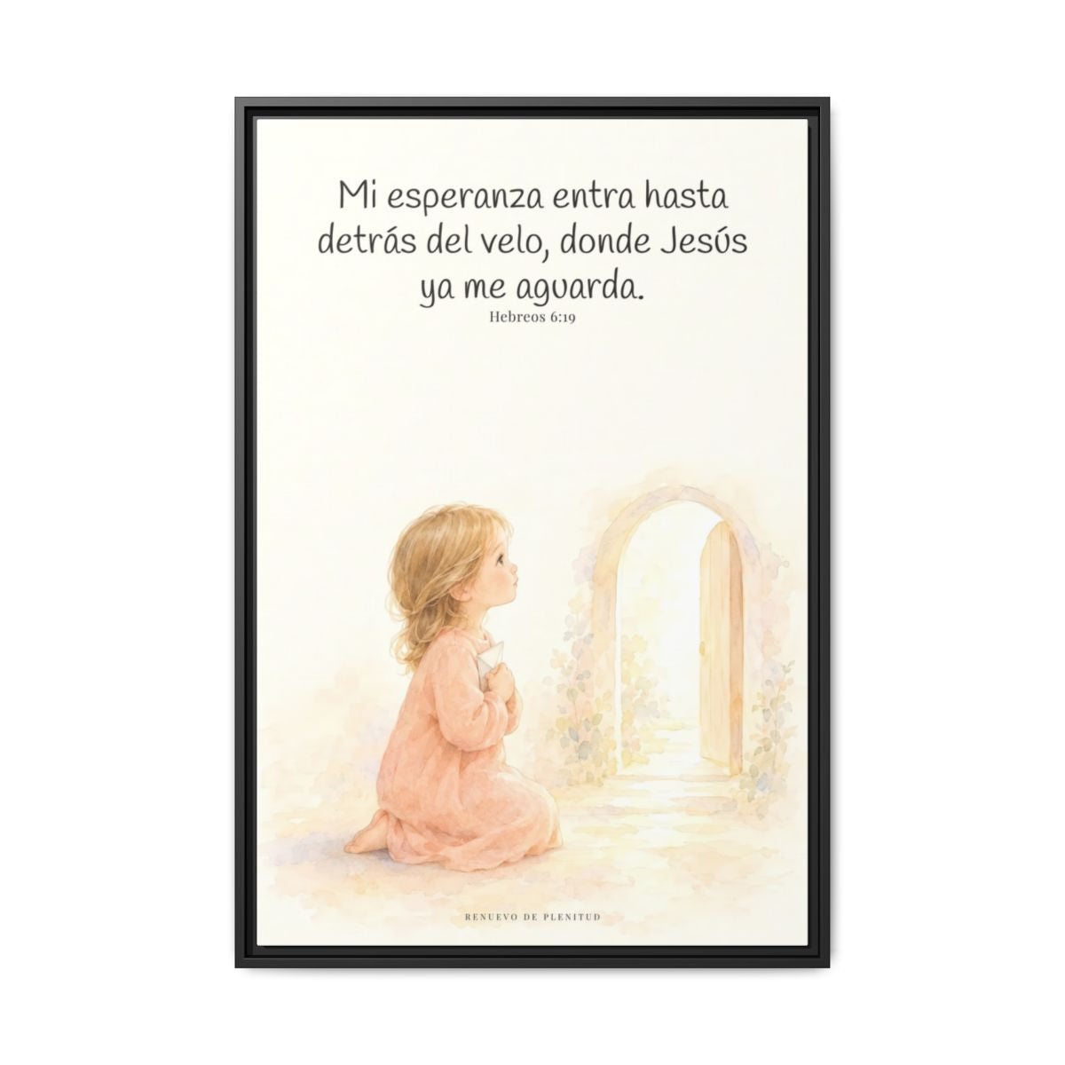 Mi esperanza entra hasta detrás del velo — Lienzo Cristiano Enmarcado | Hebreos 6:19 — 24×36 pulgadas, marco negro, vista frontal