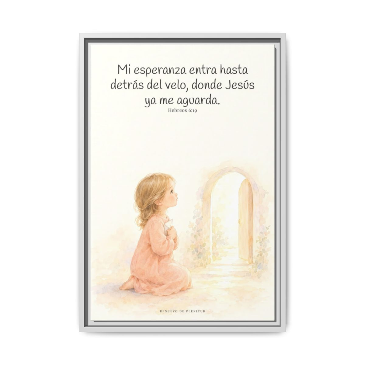 Mi esperanza entra hasta detrás del velo — Lienzo Cristiano Enmarcado | Hebreos 6:19 — 16×24 pulgadas, marco blanco, vista frontal