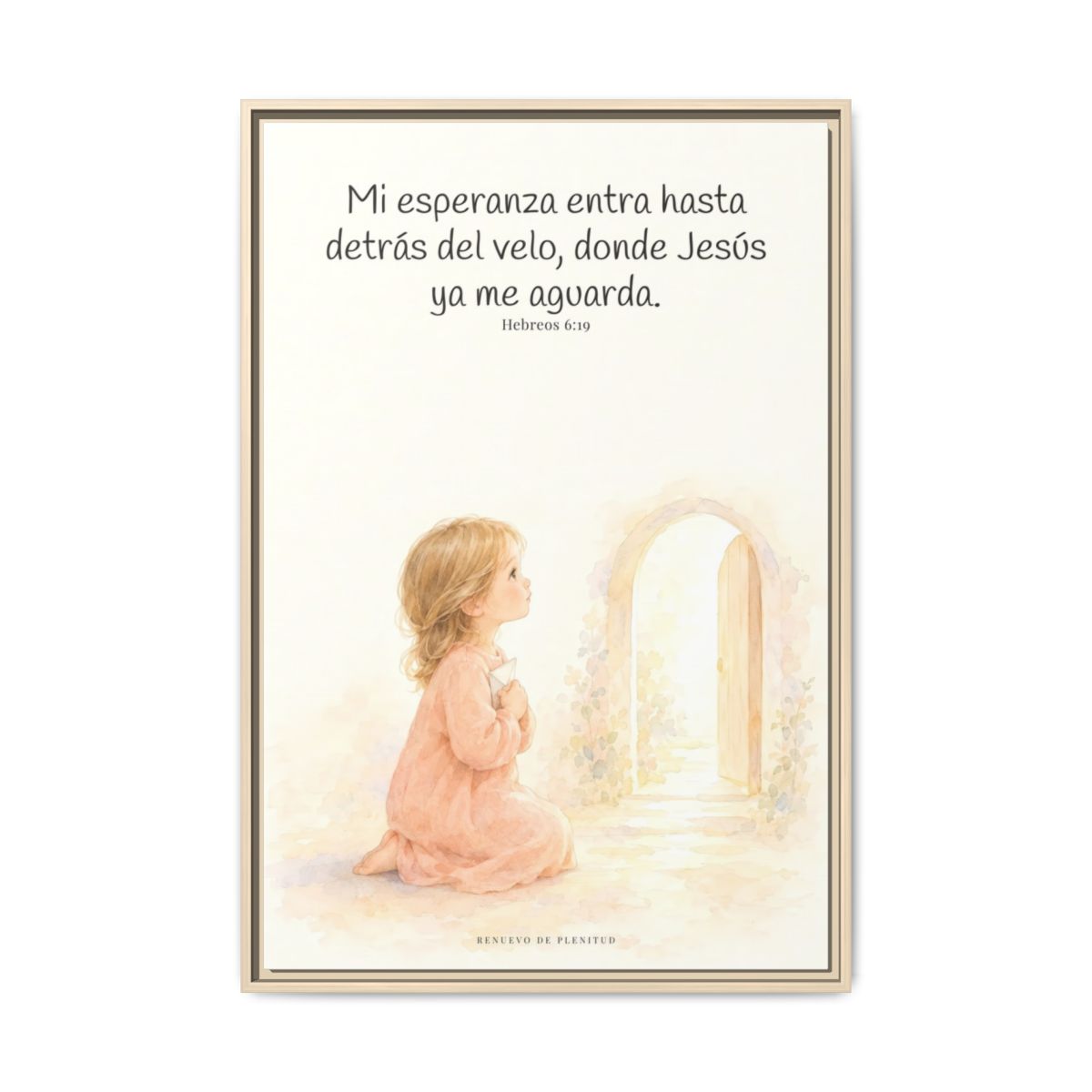 Mi esperanza entra hasta detrás del velo — Lienzo Cristiano Enmarcado | Hebreos 6:19 — 24×36 pulgadas, marco natural, vista frontal