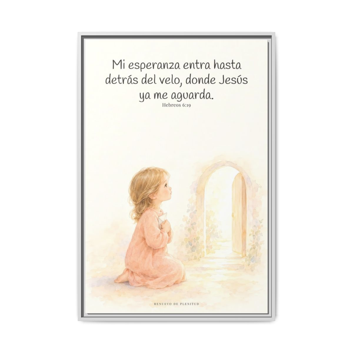Mi esperanza entra hasta detrás del velo — Lienzo Cristiano Enmarcado | Hebreos 6:19 — 24×36 pulgadas, marco blanco, vista frontal
