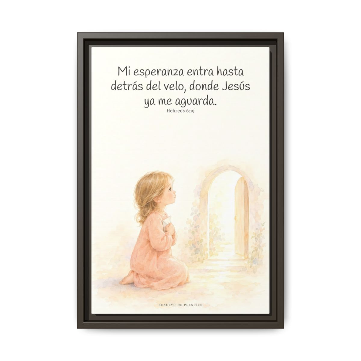 Mi esperanza entra hasta detrás del velo — Lienzo Cristiano Enmarcado | Hebreos 6:19 — 12×18 pulgadas, marco espresso, vista frontal