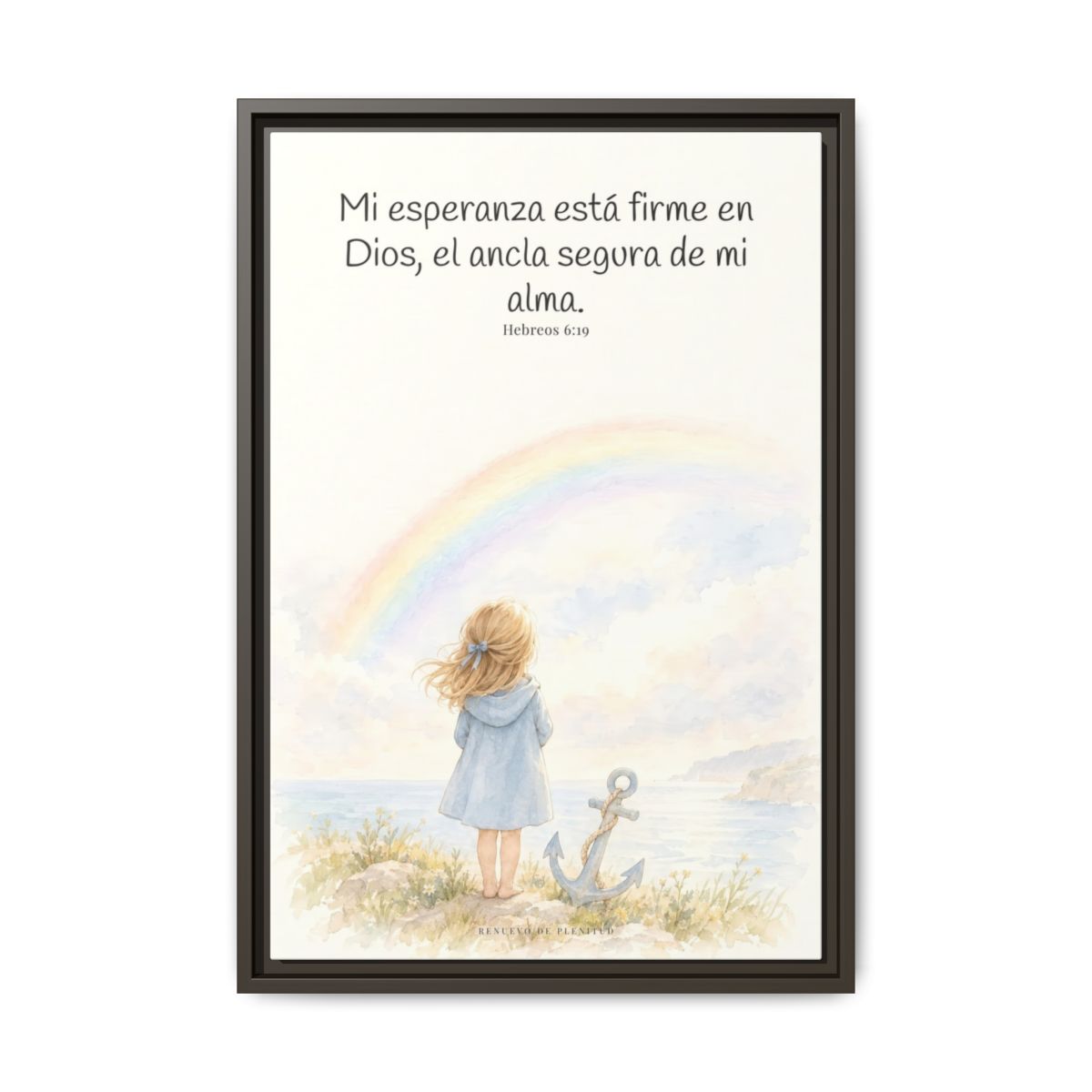 Mi esperanza está firme en Dios — Lienzo Cristiano Enmarcado | Hebreos 6:19 — 16×24 pulgadas, marco espresso, vista frontal