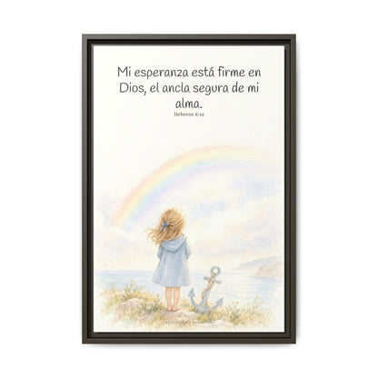Mi esperanza está firme en Dios — Lienzo Cristiano Enmarcado | Hebreos 6:19 — 16×24 pulgadas, marco espresso, vista frontal