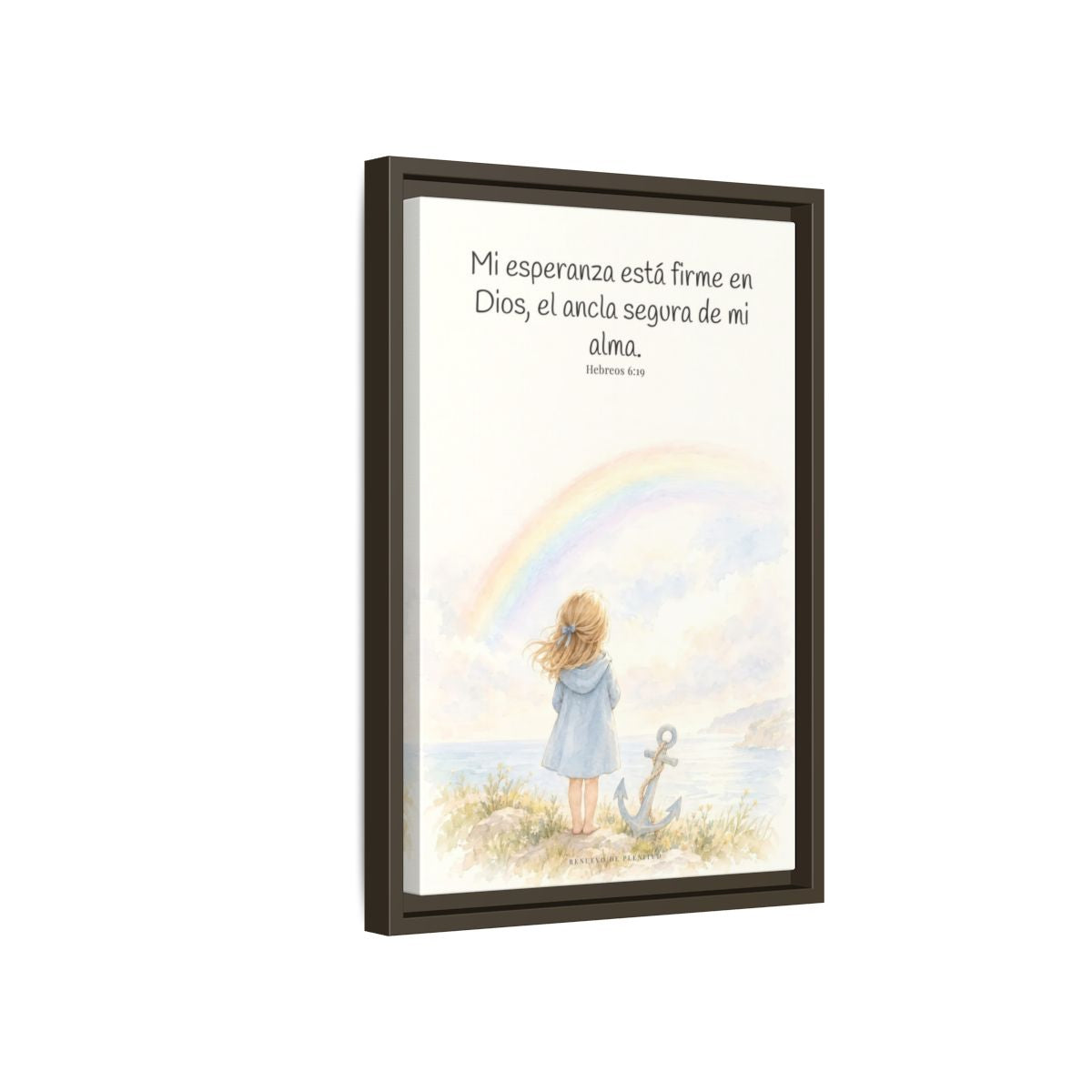 Mi esperanza está firme en Dios — Lienzo Cristiano Enmarcado | Hebreos 6:19 — 12×18 pulgadas, marco espresso, vista lateral del marco flotante