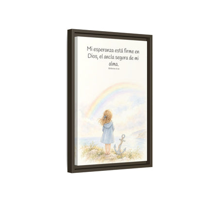 Mi esperanza está firme en Dios — Lienzo Cristiano Enmarcado | Hebreos 6:19 — 12×18 pulgadas, marco espresso, vista lateral del marco flotante