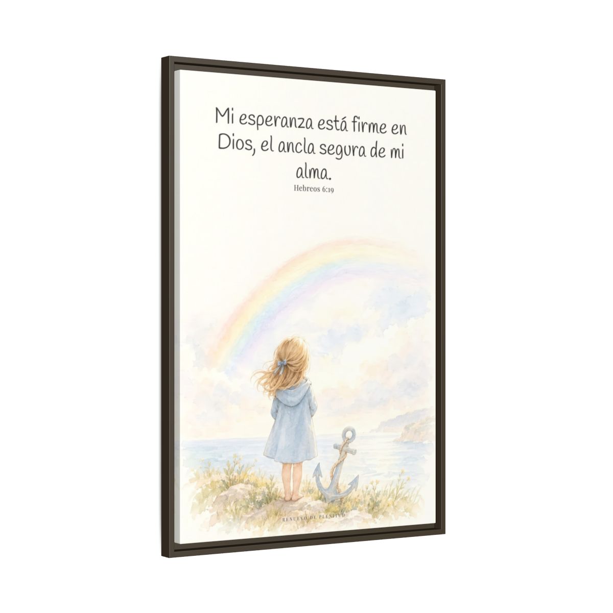 Mi esperanza está firme en Dios — Lienzo Cristiano Enmarcado | Hebreos 6:19 — 24×36 pulgadas, marco espresso, vista lateral del marco flotante