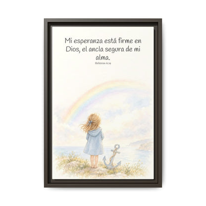 Mi esperanza está firme en Dios — Lienzo Cristiano Enmarcado | Hebreos 6:19 — 12×18 pulgadas, marco espresso, vista frontal