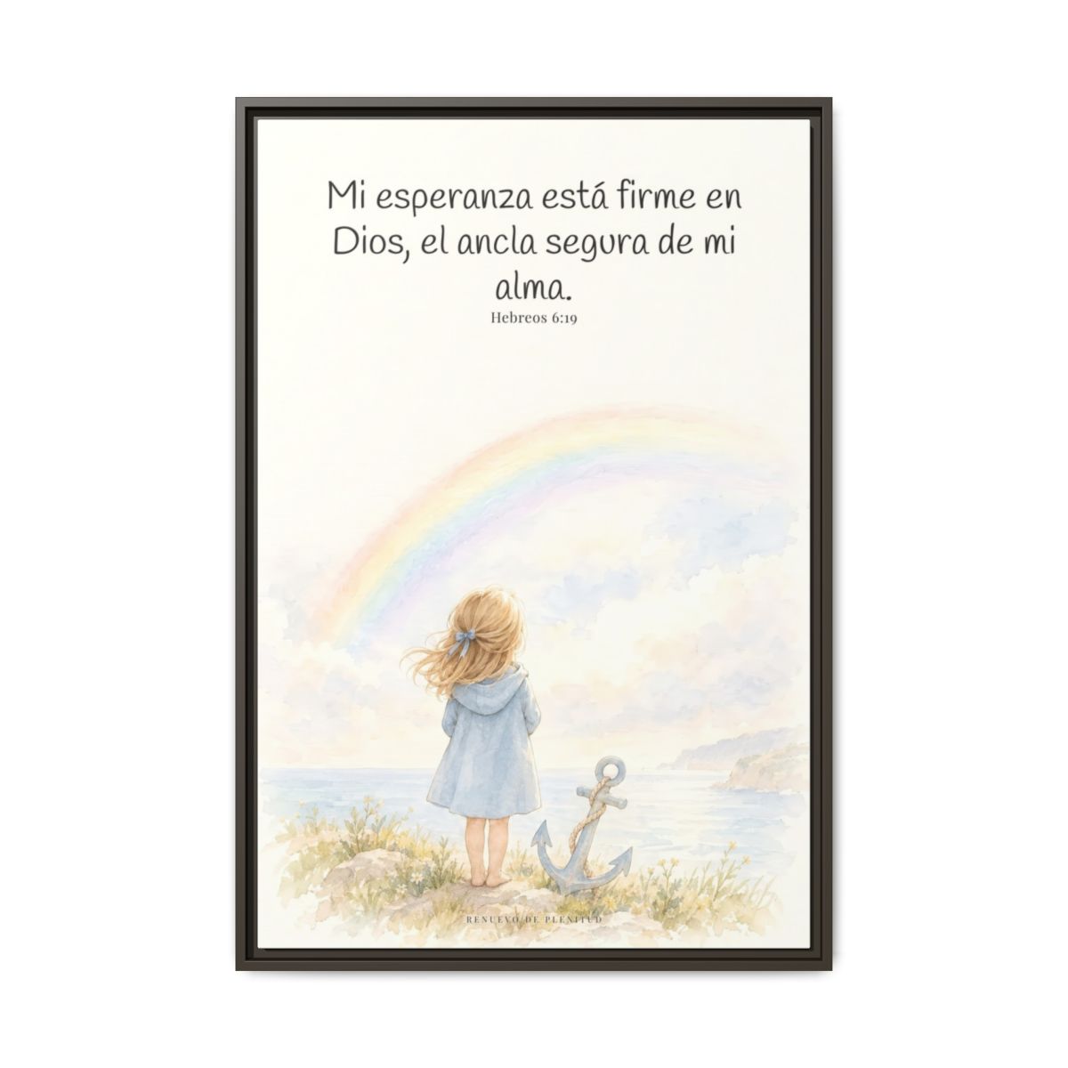 Mi esperanza está firme en Dios — Lienzo Cristiano Enmarcado | Hebreos 6:19 — 24×36 pulgadas, marco espresso, vista frontal