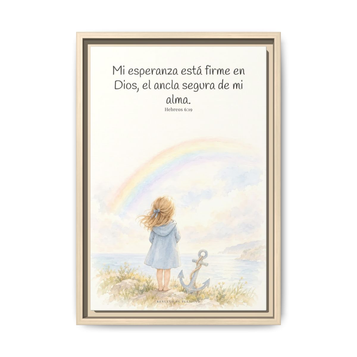 Mi esperanza está firme en Dios — Lienzo Cristiano Enmarcado | Hebreos 6:19 — 12×18 pulgadas, marco natural, vista frontal