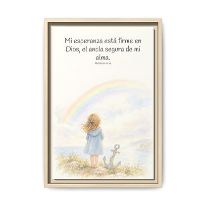 Mi esperanza está firme en Dios — Lienzo Cristiano Enmarcado | Hebreos 6:19 — 12×18 pulgadas, marco natural, vista frontal