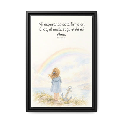 Mi esperanza está firme en Dios — Lienzo Cristiano Enmarcado | Hebreos 6:19 — 12×18 pulgadas, marco negro, vista frontal