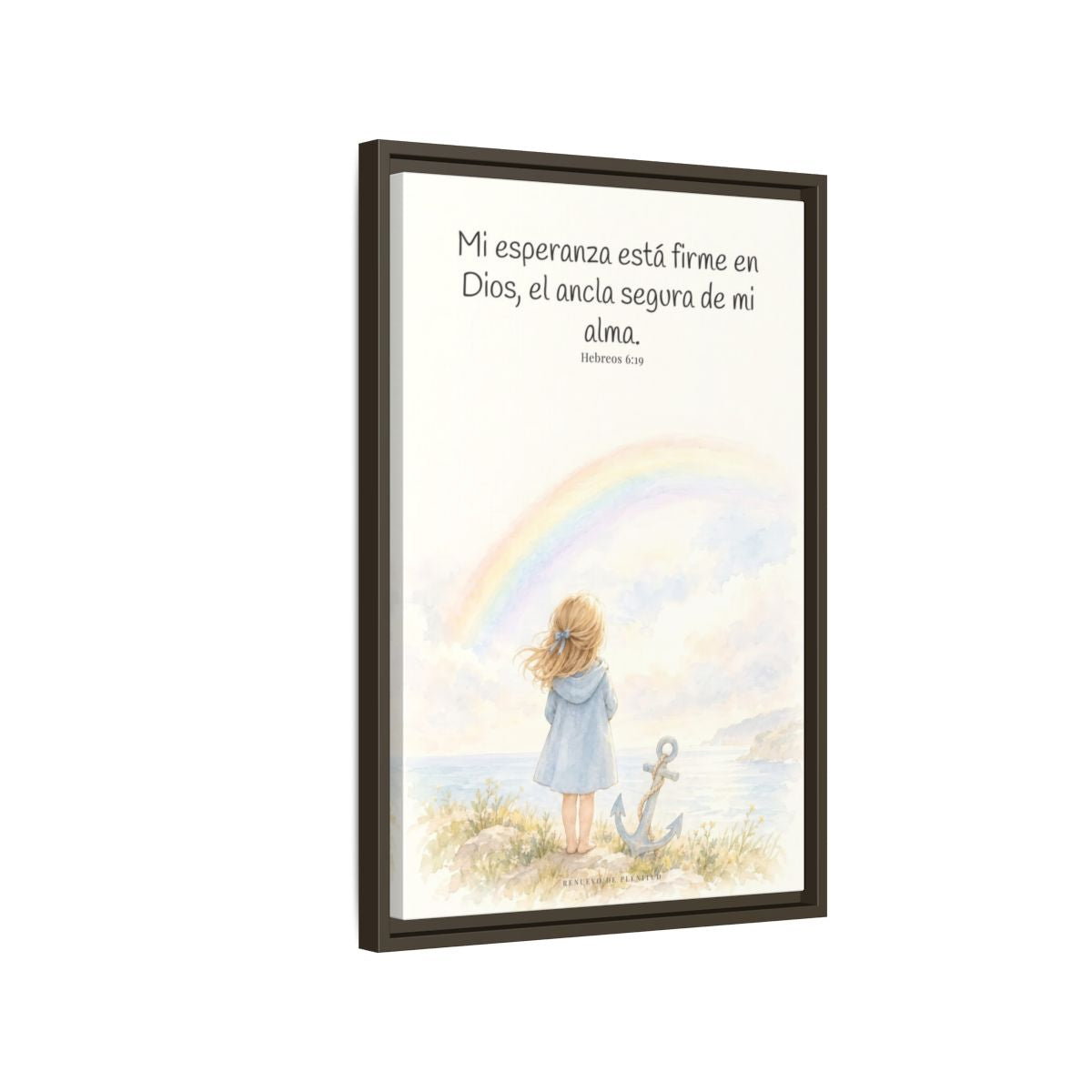 Mi esperanza está firme en Dios — Lienzo Cristiano Enmarcado | Hebreos 6:19 — 16×24 pulgadas, marco espresso, vista lateral del marco flotante