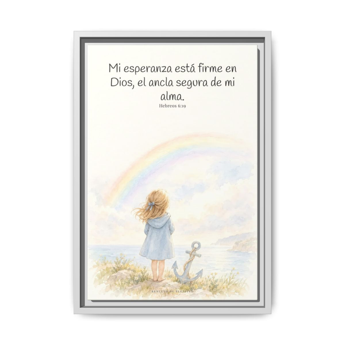 Mi esperanza está firme en Dios — Lienzo Cristiano Enmarcado | Hebreos 6:19 — 12×18 pulgadas, marco blanco, vista frontal