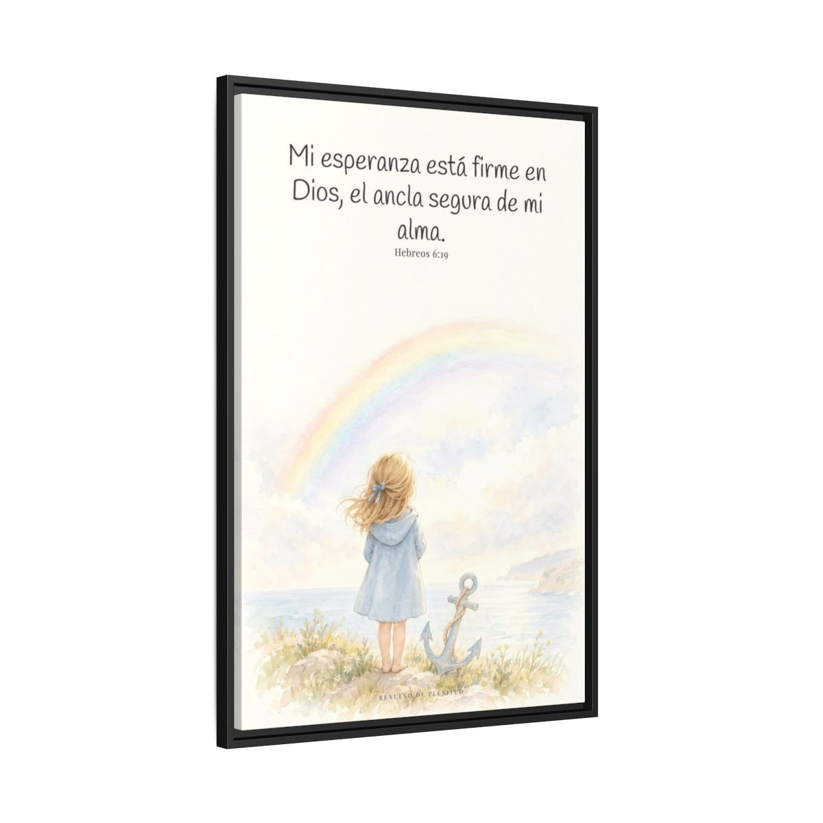 Mi esperanza está firme en Dios — Lienzo Cristiano Enmarcado | Hebreos 6:19 — 24×36 pulgadas, marco negro, vista lateral del marco flotante