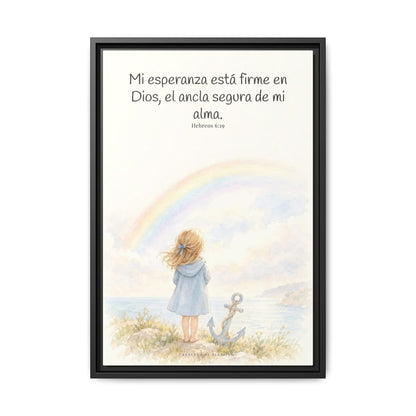 Mi esperanza está firme en Dios — Lienzo Cristiano Enmarcado | Hebreos 6:19 — 16×24 pulgadas, marco negro, vista frontal