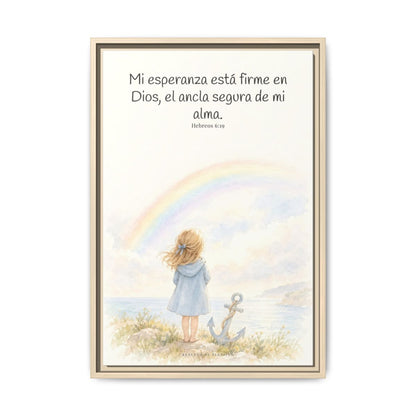 Mi esperanza está firme en Dios — Lienzo Cristiano Enmarcado | Hebreos 6:19 — 16×24 pulgadas, marco natural, vista frontal