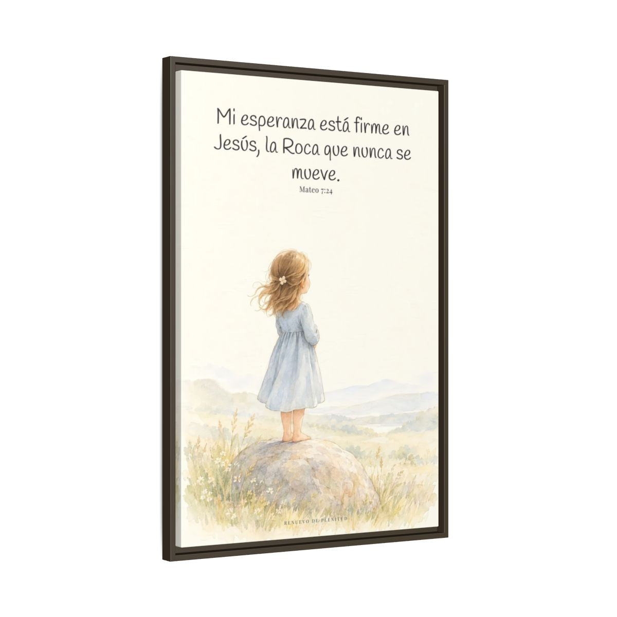 Mi esperanza está firme en Jesús — Lienzo Cristiano Enmarcado | Mateo 7:24 — 24×36 pulgadas, marco espresso, vista lateral del marco flotante