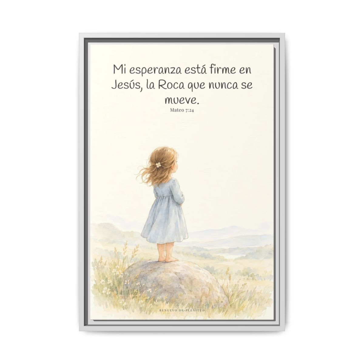Mi esperanza está firme en Jesús — Lienzo Cristiano Enmarcado | Mateo 7:24 — 16×24 pulgadas, marco blanco, vista frontal