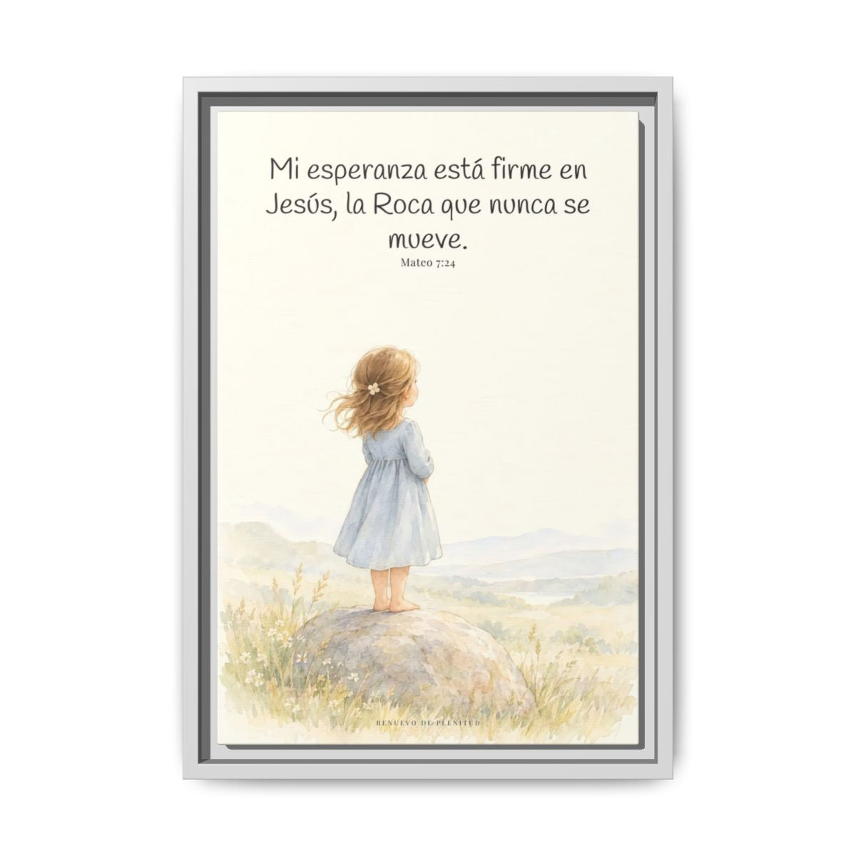 Mi esperanza está firme en Jesús — Lienzo Cristiano Enmarcado | Mateo 7:24 — 12×18 pulgadas, marco blanco, vista frontal