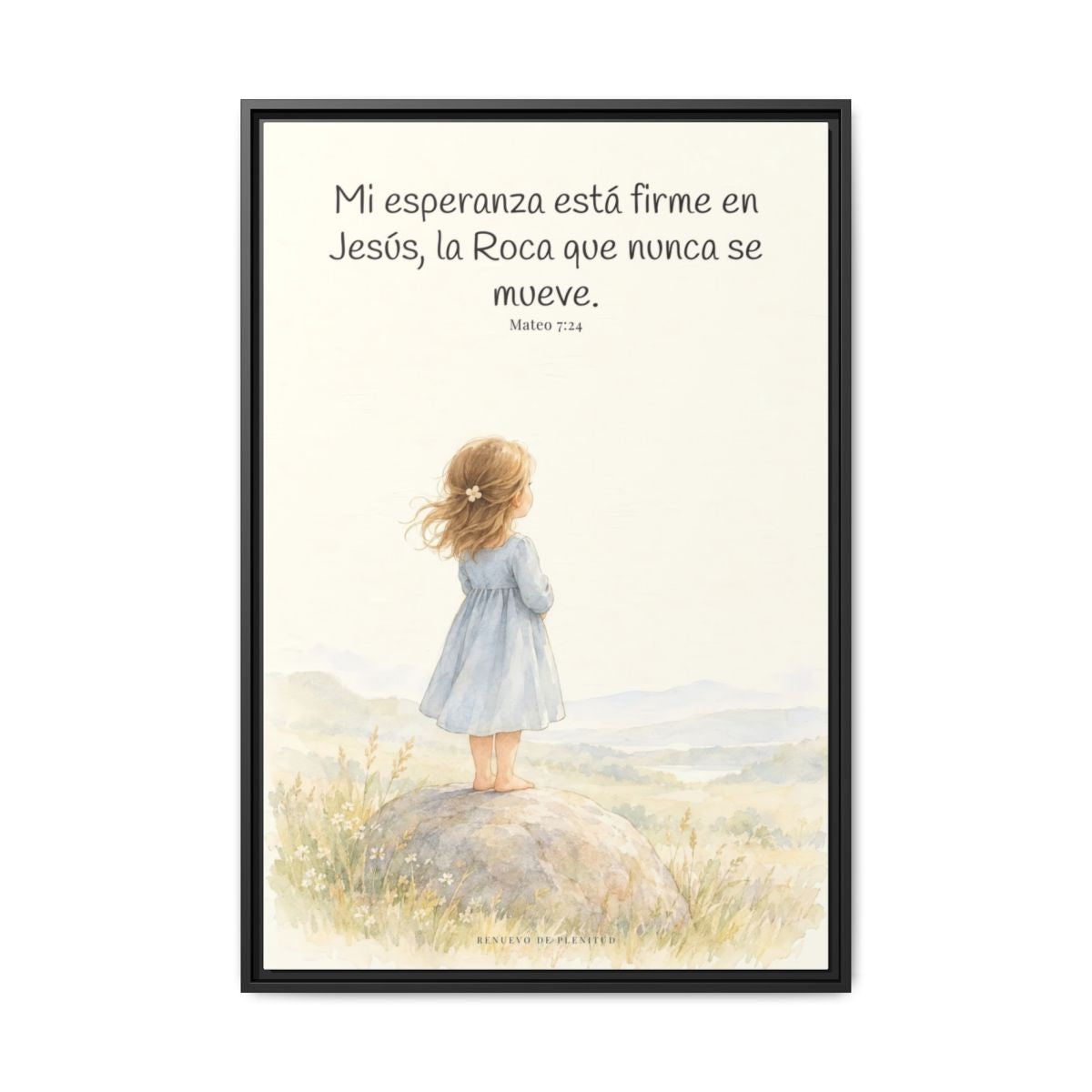 Mi esperanza está firme en Jesús — Lienzo Cristiano Enmarcado | Mateo 7:24 — 24×36 pulgadas, marco negro, vista frontal