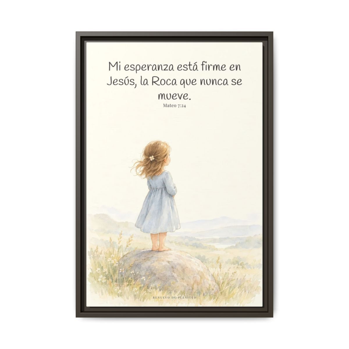 Mi esperanza está firme en Jesús — Lienzo Cristiano Enmarcado | Mateo 7:24 — 16×24 pulgadas, marco espresso, vista frontal