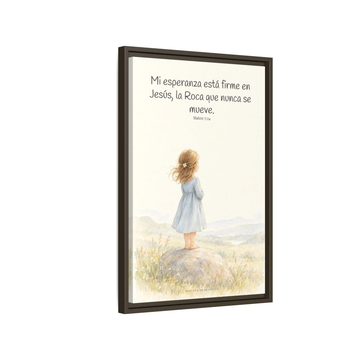 Mi esperanza está firme en Jesús — Lienzo Cristiano Enmarcado | Mateo 7:24 — 16×24 pulgadas, marco espresso, vista lateral del marco flotante