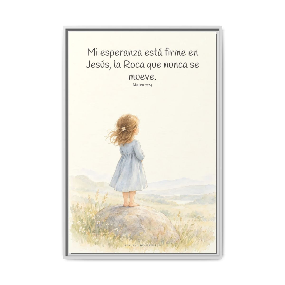 Mi esperanza está firme en Jesús — Lienzo Cristiano Enmarcado | Mateo 7:24 — 24×36 pulgadas, marco blanco, vista frontal