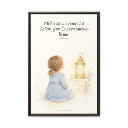 Mi fortaleza viene del Señor — Lienzo Cristiano Enmarcado | Isaías 41:10 — 24×36 pulgadas, marco espresso, vista frontal