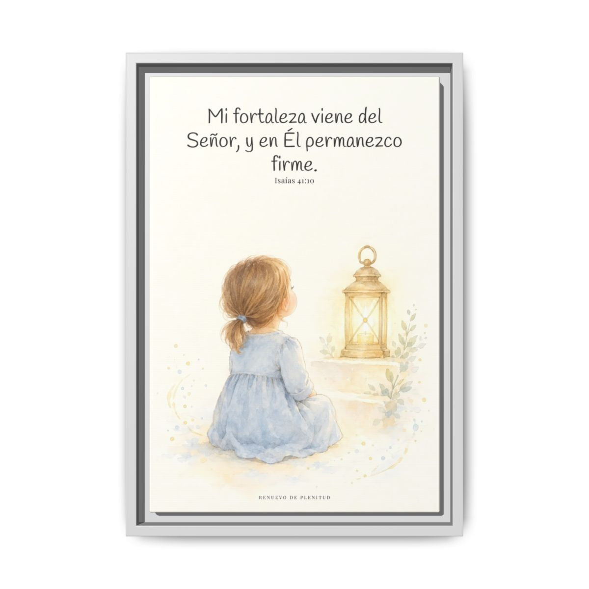 Mi fortaleza viene del Señor — Lienzo Cristiano Enmarcado | Isaías 41:10 — 12×18 pulgadas, marco blanco, vista frontal