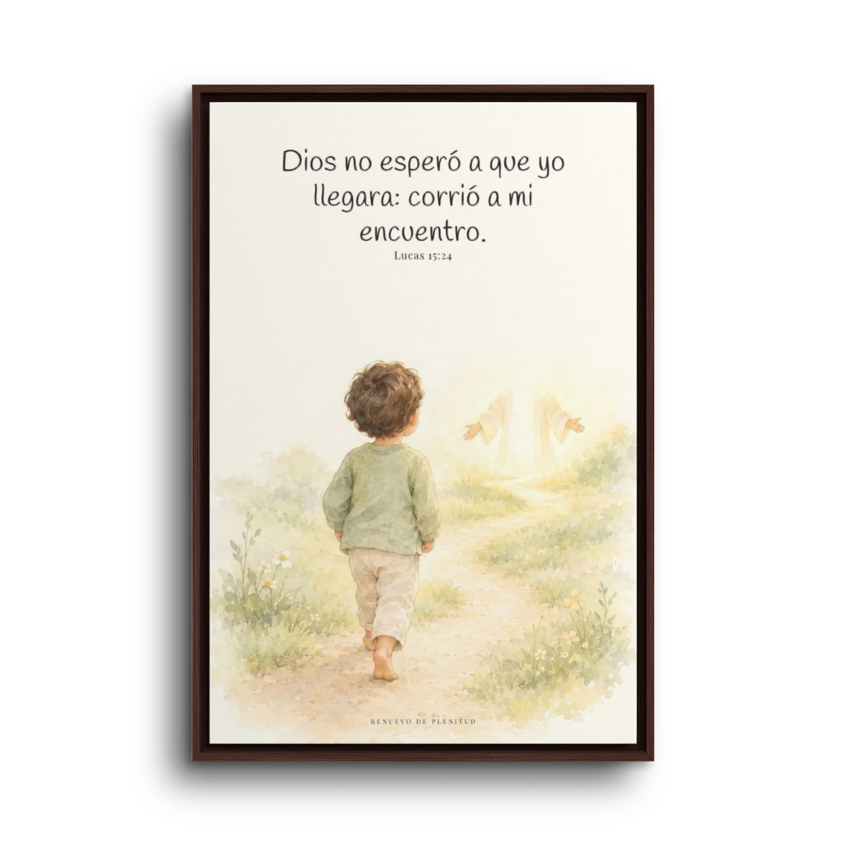 Mi Padre corrió a mi encuentro | Lienzo de fe para el hogar | Lucas 15:24 — 24×36 pulgadas, marco espresso, vista frontal