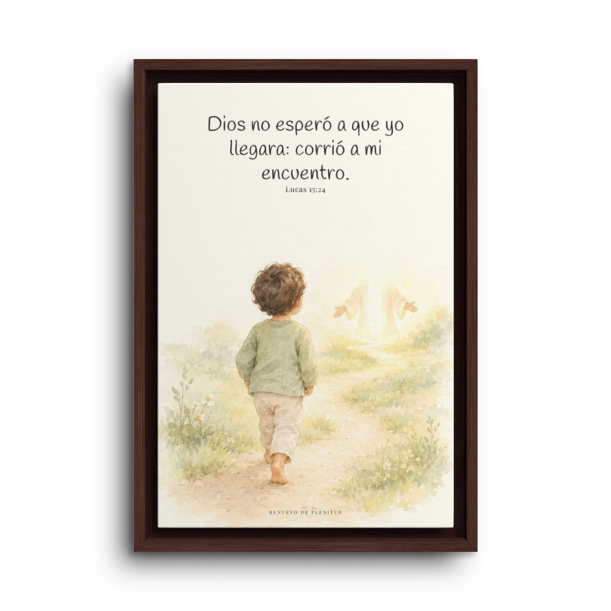 Mi Padre corrió a mi encuentro | Lienzo de fe para el hogar | Lucas 15:24 — 12×18 pulgadas, marco espresso, vista frontal