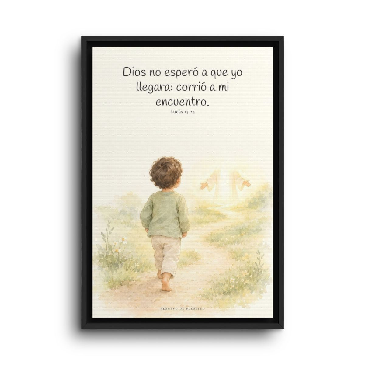 Mi Padre corrió a mi encuentro | Lienzo de fe para el hogar | Lucas 15:24 — 16×24 pulgadas, marco negro, vista frontal