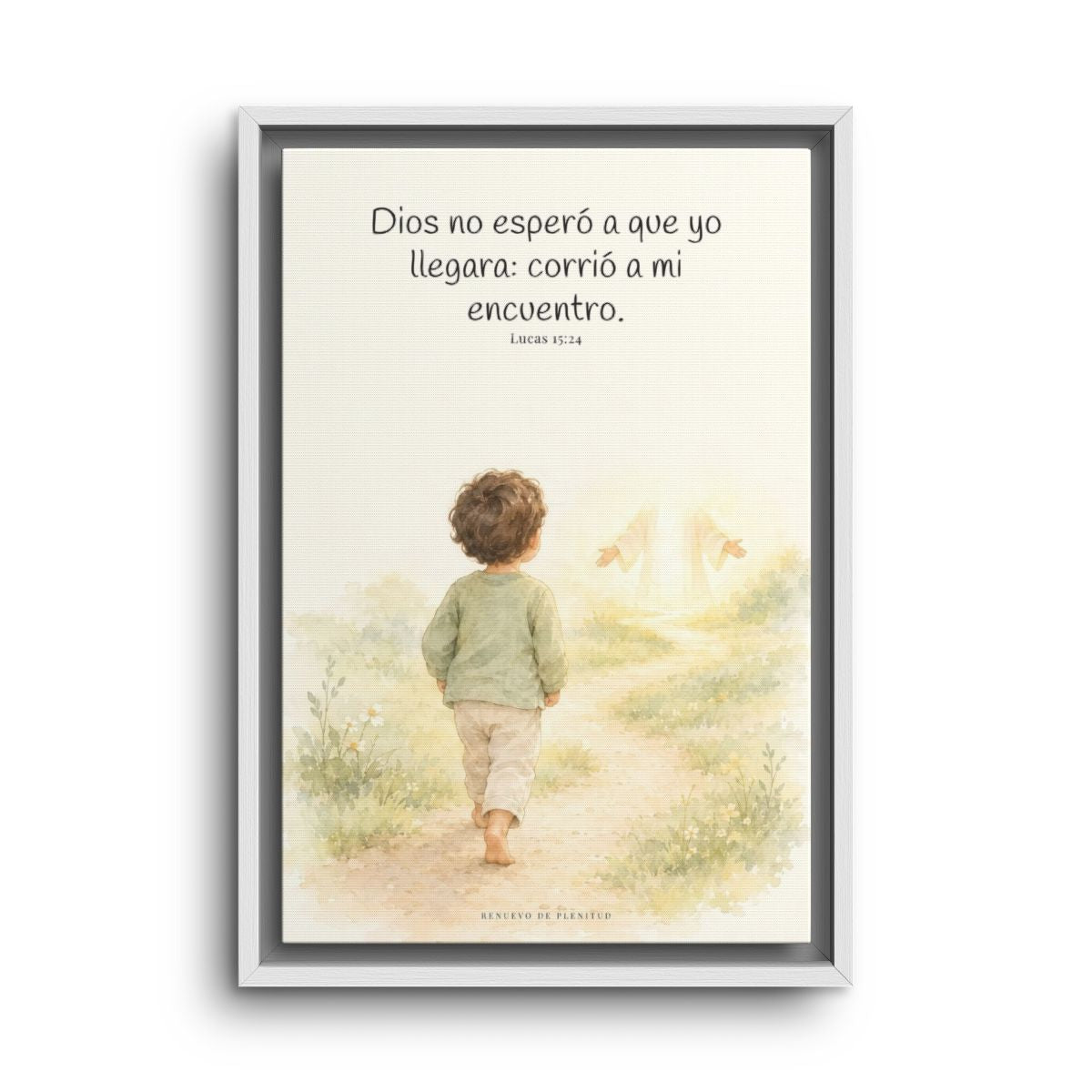 Mi Padre corrió a mi encuentro | Lienzo de fe para el hogar | Lucas 15:24 — 12×18 pulgadas, marco blanco, vista frontal