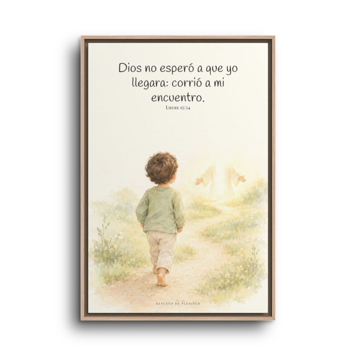Mi Padre corrió a mi encuentro | Lienzo de fe para el hogar | Lucas 15:24 — 24×36 pulgadas, marco natural, vista frontal