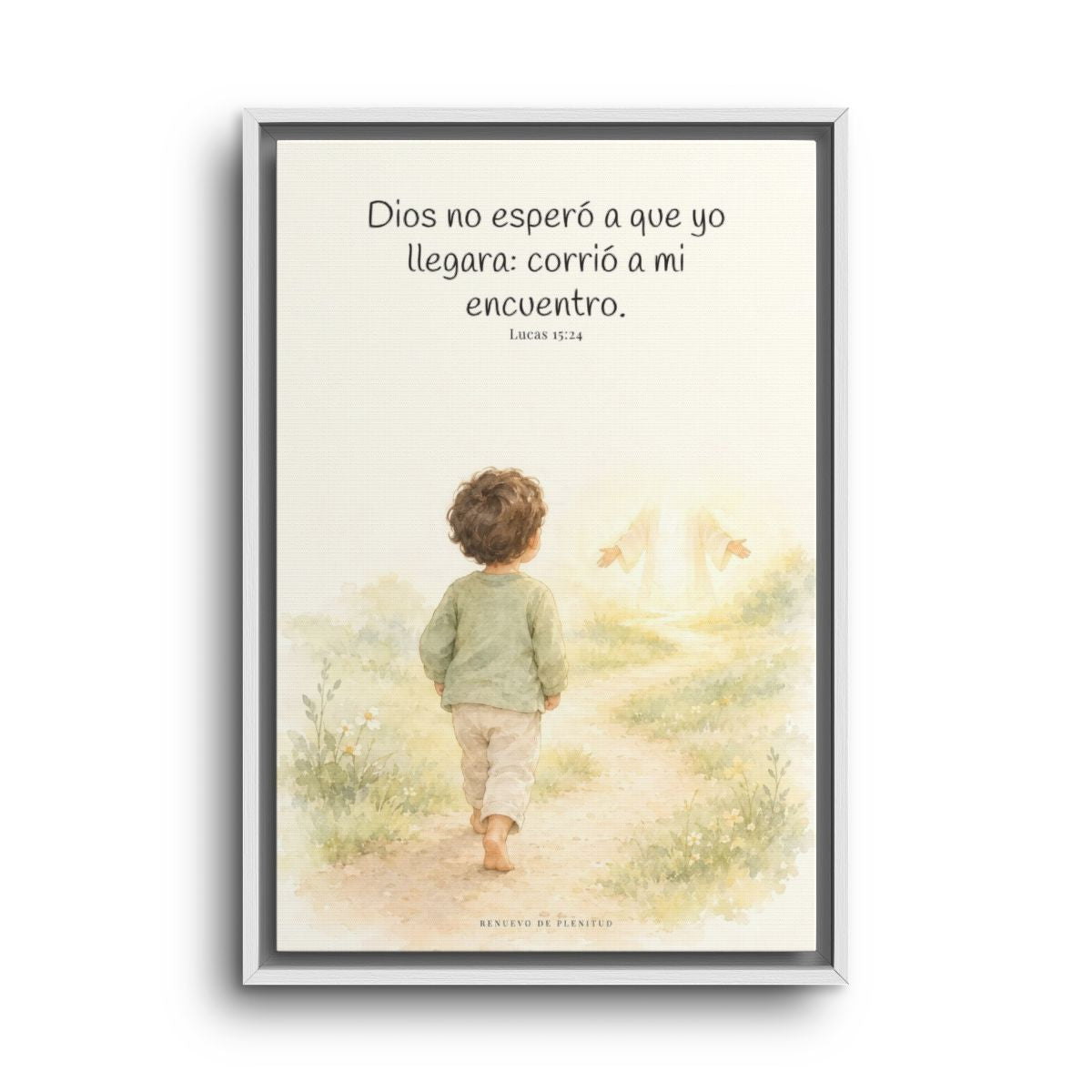 Mi Padre corrió a mi encuentro | Lienzo de fe para el hogar | Lucas 15:24 — 16×24 pulgadas, marco blanco, vista frontal