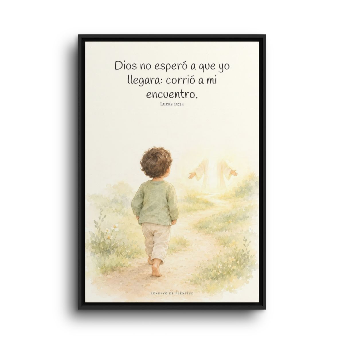 Mi Padre corrió a mi encuentro | Lienzo de fe para el hogar | Lucas 15:24 — 24×36 pulgadas, marco negro, vista frontal