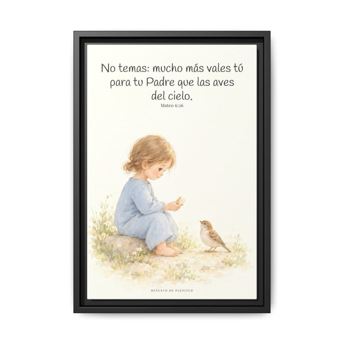 Mucho más valéis vosotros que las aves — Lienzo Cristiano Enmarcado | Mateo 6:26 — 12×18 pulgadas, marco negro, vista frontal