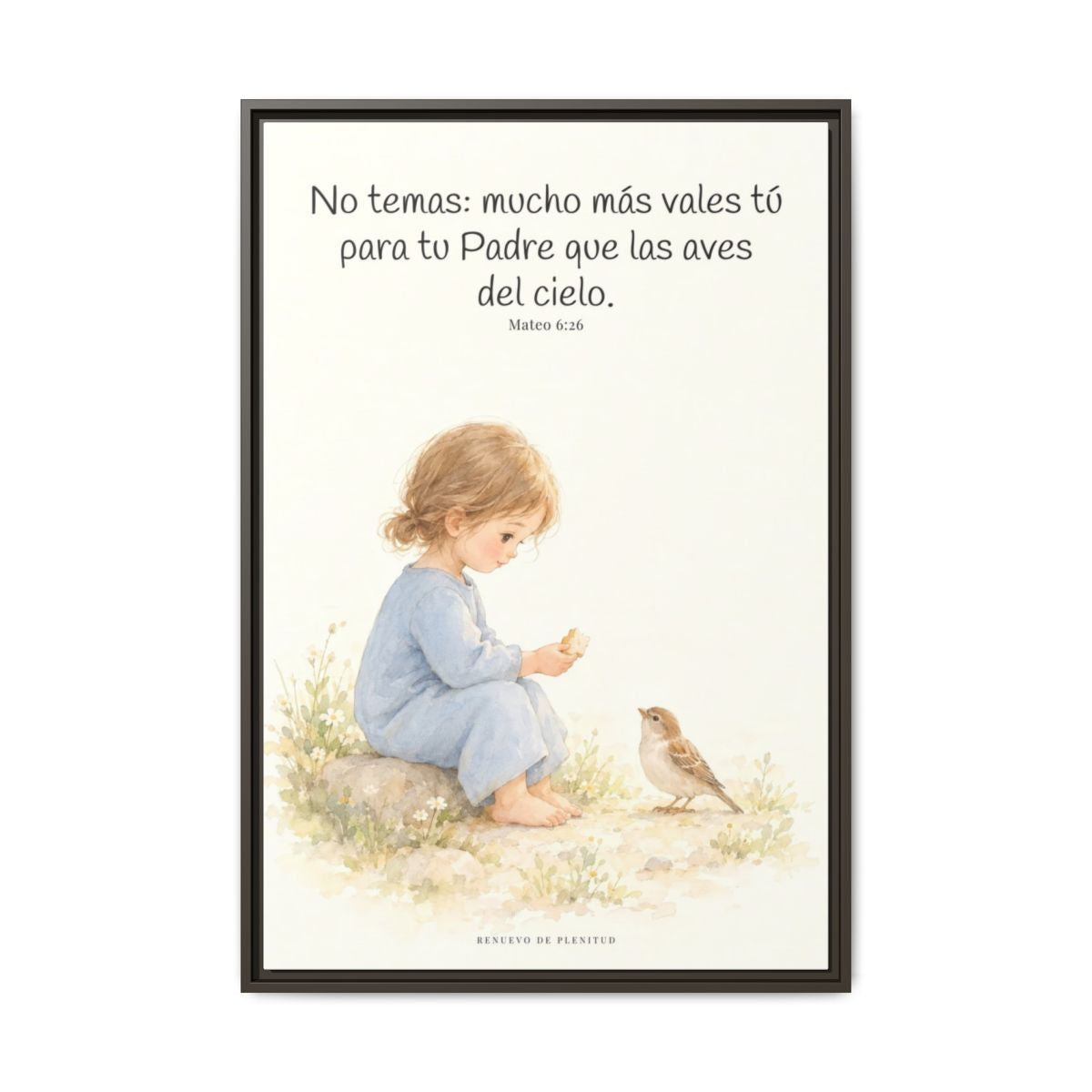 Mucho más valéis vosotros que las aves — Lienzo Cristiano Enmarcado | Mateo 6:26 — 24×36 pulgadas, marco espresso, vista frontal