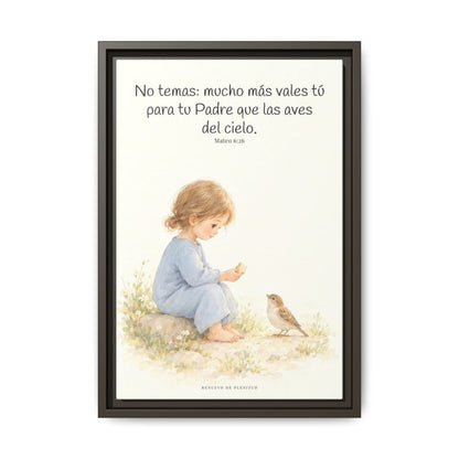 Mucho más valéis vosotros que las aves — Lienzo Cristiano Enmarcado | Mateo 6:26 — 12×18 pulgadas, marco espresso, vista frontal