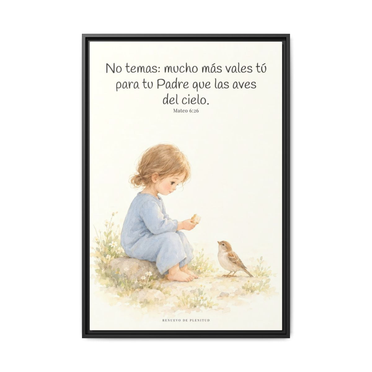 Mucho más valéis vosotros que las aves — Lienzo Cristiano Enmarcado | Mateo 6:26 — 24×36 pulgadas, marco negro, vista frontal