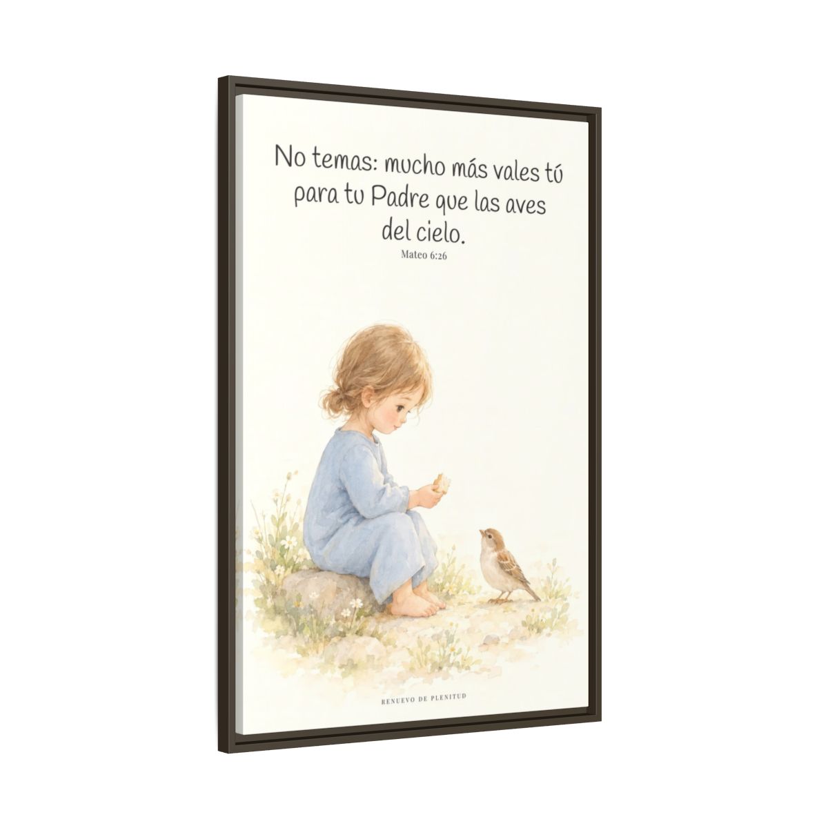 Mucho más valéis vosotros que las aves — Lienzo Cristiano Enmarcado | Mateo 6:26 — 24×36 pulgadas, marco espresso, vista lateral del marco flotante