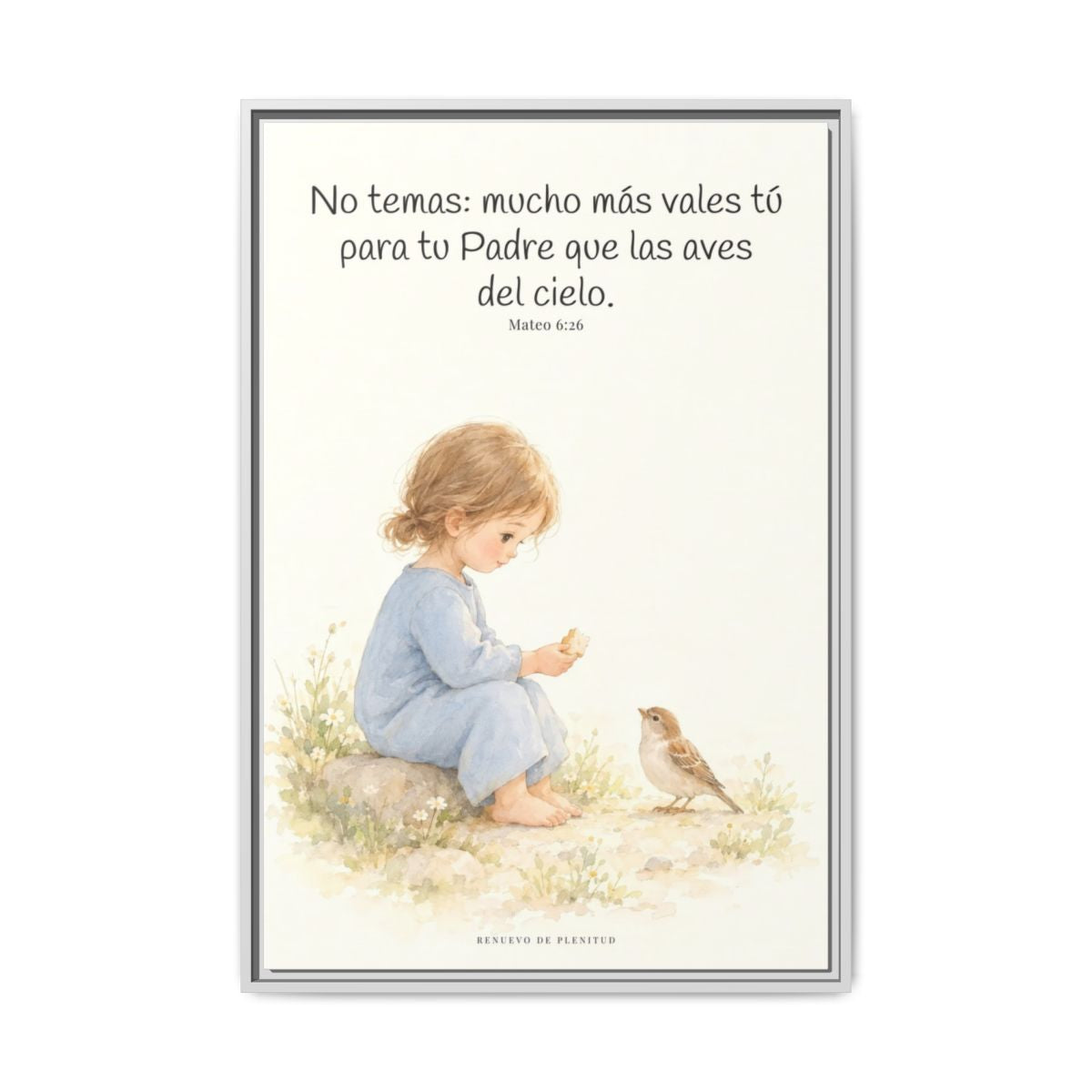 Mucho más valéis vosotros que las aves — Lienzo Cristiano Enmarcado | Mateo 6:26 — 24×36 pulgadas, marco blanco, vista frontal